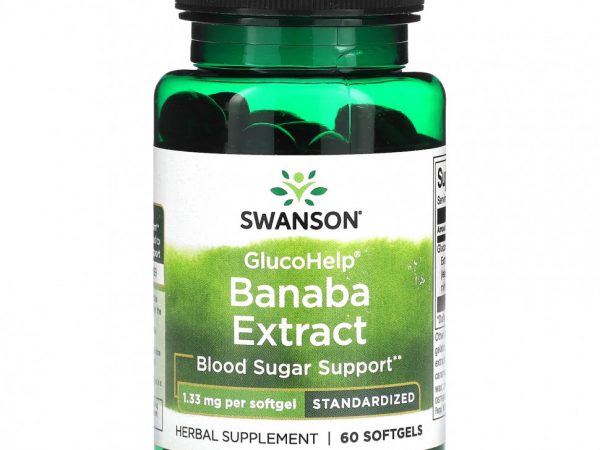 Swanson, GlucoHelp, экстракт банабы, 1,33 мг, 60 мягких таблеток
