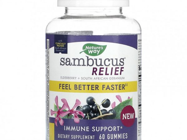 Nature's Way, Sambucus Relief, поддержка иммунитета, бузина и южноафриканская герань, 60 жевательных таблеток