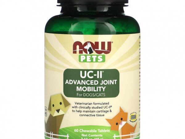 NOW Foods, Pets UC-II Advanced Joint Mobility для собак и кошек, 60 жевательных таблеток, 60 г (2,12 унции)