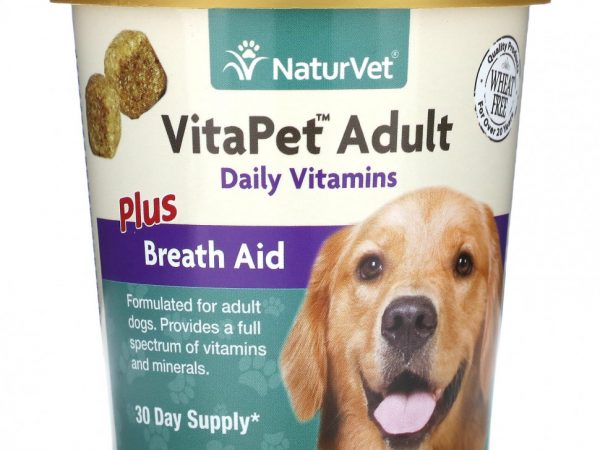 NaturVet, VitaPet Adult, ежедневные витамины и помощь при дыхании, для собак, 60 жевательных таблеток, 180 г (6,3 унции)