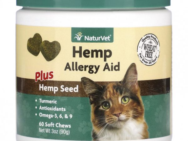 NaturVet, Средство от аллергии конопли с семенами конопли, для кошек, 60 жевательных таблеток, 90 г (3 унции)