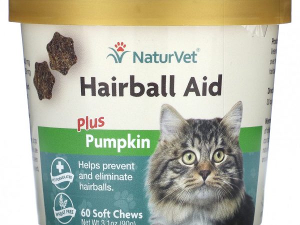 NaturVet, Hairball Aid Plus, тыква, для кошек, 60 жевательных таблеток, 90 г (3,1 унции)