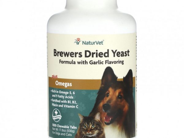 NaturVet, Brewers Dried Yeast Plus Omegas, для собак и кошек, 1000 жевательных таблеток, 500 г (17,6 унции)