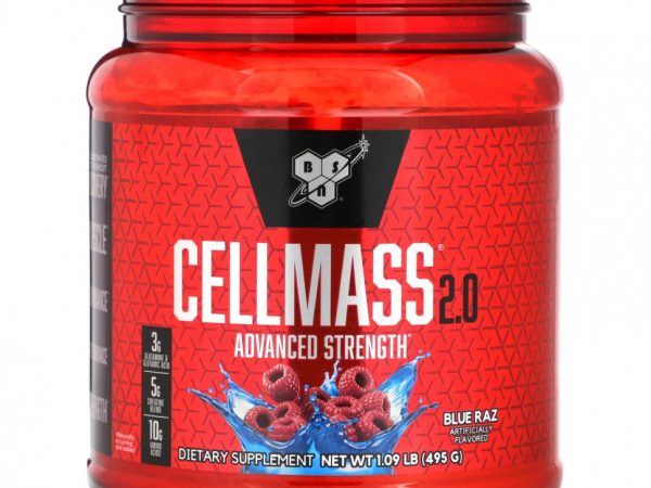 BSN, Cellmass 2.0, улучшенная сила действия, со вкусом голубой малины, 495 г (1,09 фунта)