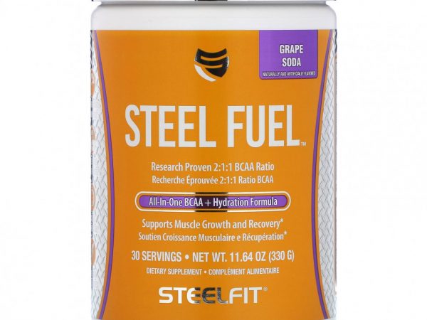 SteelFit, Steel Fuel, универсальное средство с разветвленной цепью и BCAA + Hydration Formula, виноградная сода, 330 г (11,64 унции)