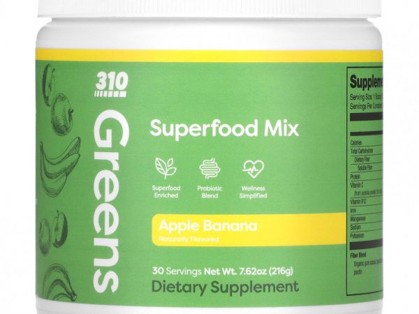 310 Nutrition, Greens, смесь суперфудов, яблоко и банан, 216 г (7,62 унции)
