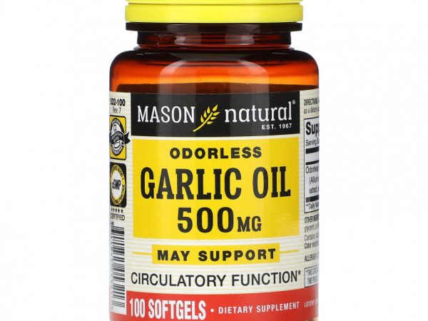Mason Natural, Чесночное масло без запаха, 500 мг, 100 мягких таблеток