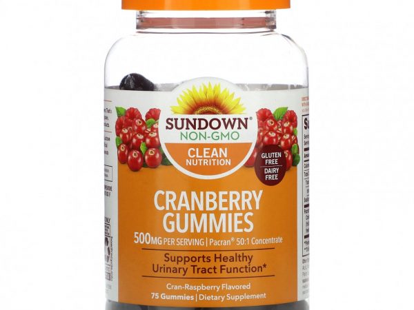 Sundown Naturals, Клюквенные мармеладки, клюква и малина, 100 мг, 75 жевательных таблеток