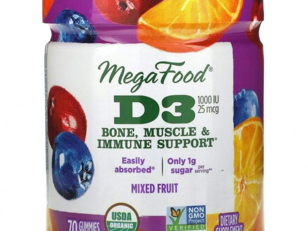 MegaFood, Смесь фруктов с витамином D3, 1000 МЕ (25 мкг), 70 жевательных таблеток