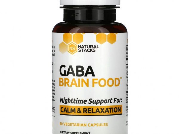 Natural Stacks, Brain Food, GABA, добавка для мозга, 60 вегетарианских капсул