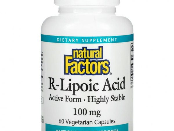 Natural Factors, R-липоевая кислота+, 100 мг, 60 вегетарианских капсул