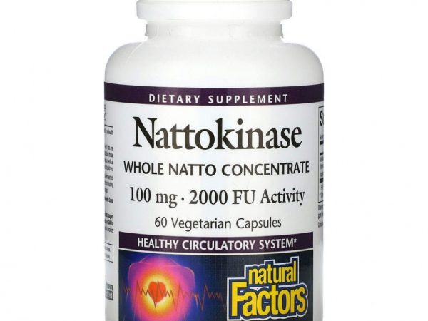 Natural Factors, Наттокиназа, 100 мг, 60 вегетарианских капсул