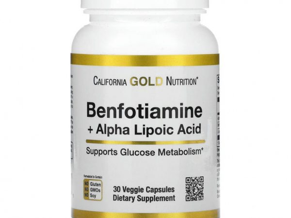 California Gold Nutrition, бенфотиамин с альфа-липоевой кислотой, 30 вегетарианских капсул