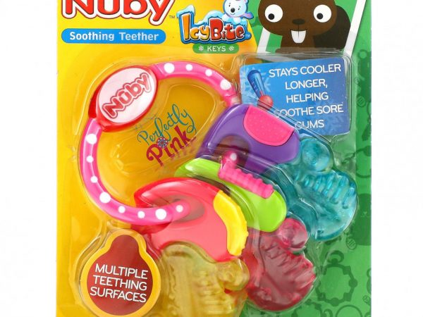 Nuby, Soothing Teether, Icy Bite Keys, 3+ Months, Perfectly Pink, 1 Count