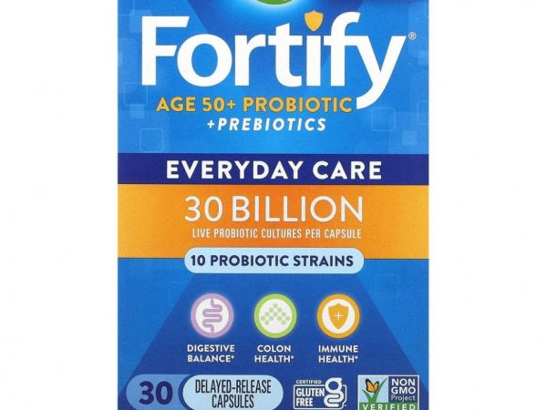 Nature's Way, Fortify, Age 50+ Probiotic + Prebiotics, Everyday Care, 30 Billion, 30 Delayed-Release Veg. Capsules