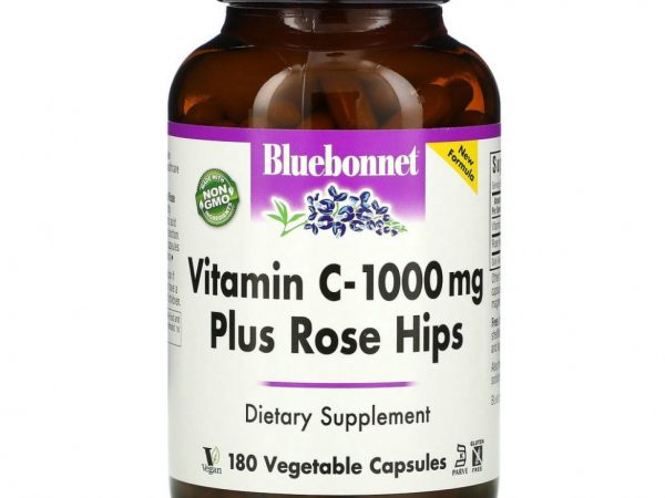 Bluebonnet Nutrition, витамин C с шиповником, 1000 мг, 180 растительных капсул