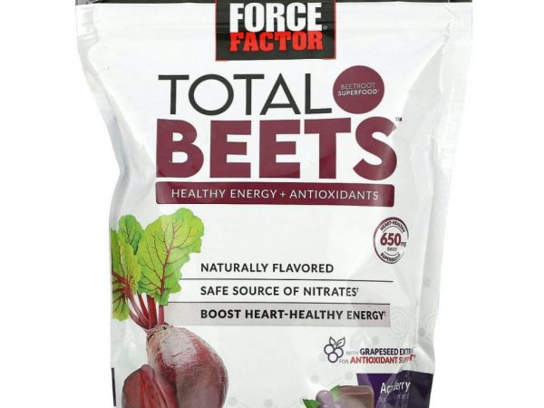 Force Factor, Total Beets, здоровый источник энергии и антиоксидантов, свекла и ягоды асаи, 325 мг, 60 жевательных таблеток