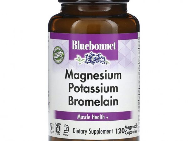 Bluebonnet Nutrition, Калий Магний плюс бромелайн 120 овощных капсул