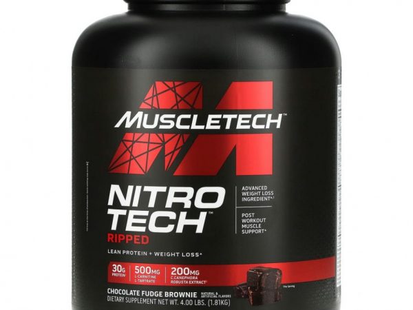 Muscletech, Nitro Tech Ripped, чистый протеин + состав для похудения, со вкусом брауни с шоколадной помадкой, 1,81 кг (4 фунта)