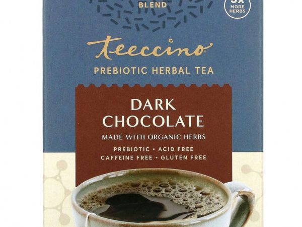 Teeccino, Prebiotic Herbal Tea, органический темный шоколад, без кофеина, 10 чайных пакетиков, 60 г (2,12 унции)