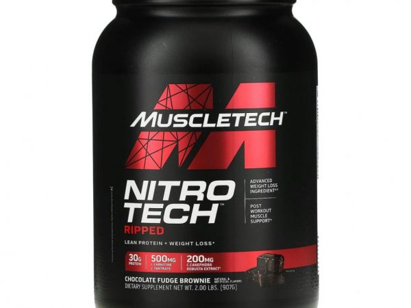 Muscletech, Nitro Tech Ripped, чистый протеин + формула для похудения, со вкусом брауни с шоколадной помадкой, 907 г (2 фунта)