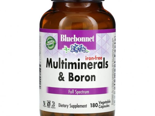 Bluebonnet Nutrition, Мультиминералы с бором, без железа, 180 растительных капсул
