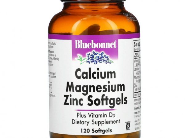 Bluebonnet Nutrition, кальций, магний, цинк, 120 мягких желатиновых капсул