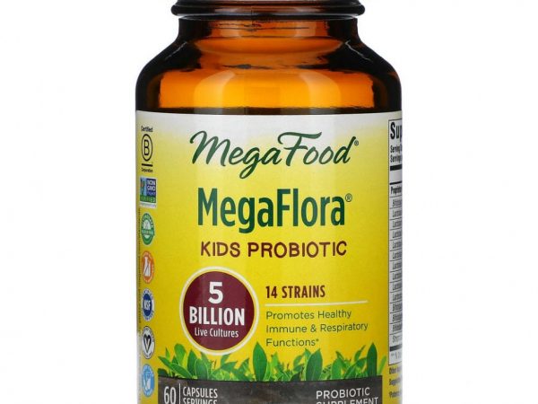 MegaFood, MegaFlora, пробиотик для детей, 5 млрд КОЕ, 60 капсул