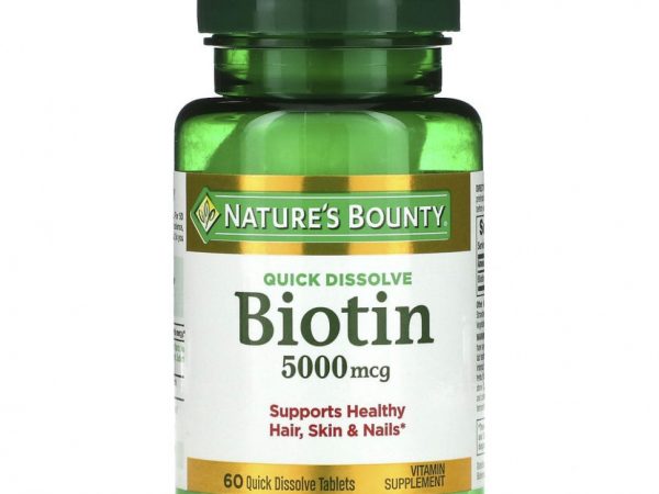 Nature's Bounty, биотин, 5000 мкг, 60 быстрорастворимых таблеток