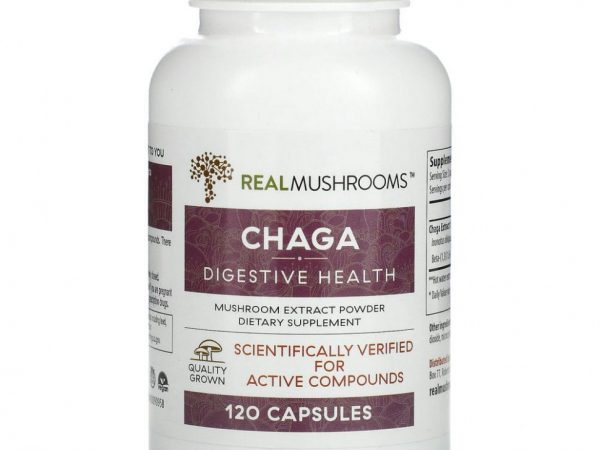 Real Mushrooms, Чага, здоровье пищеварительной системы, 120 капсул
