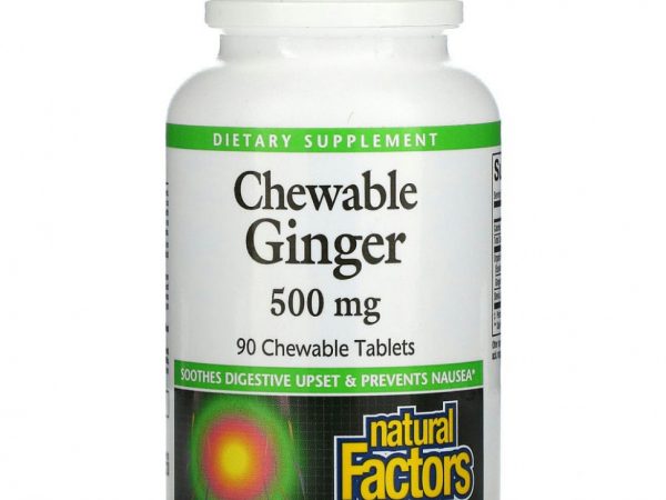 Natural Factors, Жевательный имбирь, 500 мг, 90 жевательных таблеток