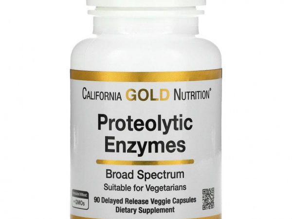 California Gold Nutrition, протеолитические ферменты широкого спектра, 90 растительных капсул с отсроченным высвобождением