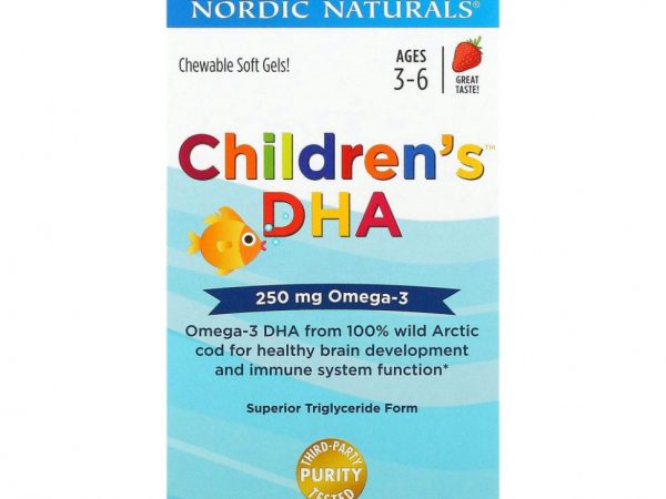 Nordic Naturals, Children's DHA, ДГК для детей, со вкусом клубники, для детей 3–6 лет, 250 мг, 180 мини-капсул