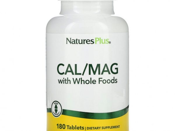 NaturesPlus, кальций и магний с цельнопищевыми ингредиентами, 180 таблеток