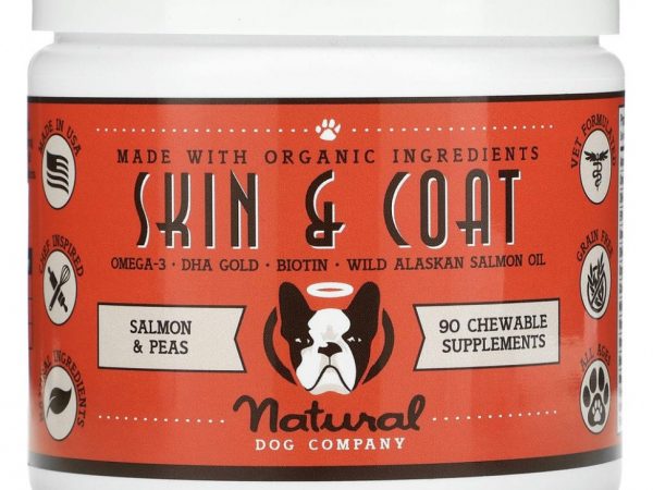 Natural Dog Company, Для кожи и шерсти, для собак, для всех возрастов, лосось и горох, 90 жевательных таблеток, 284 г (10 унций)