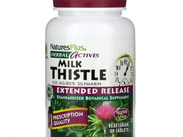 NaturesPlus, Herbal Actives, расторопша, с замедленным высвобождением, 500 мг, 30 таблеток