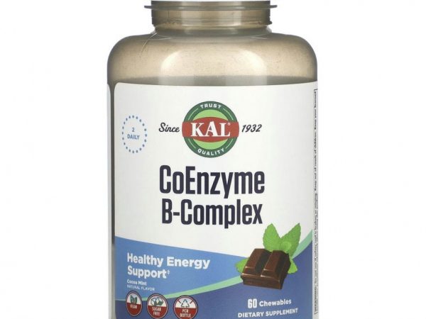 KAL, Комплекс коферментов витаминов группы B, натуральный вкус мяты и какао, 60 жевательных таблеток