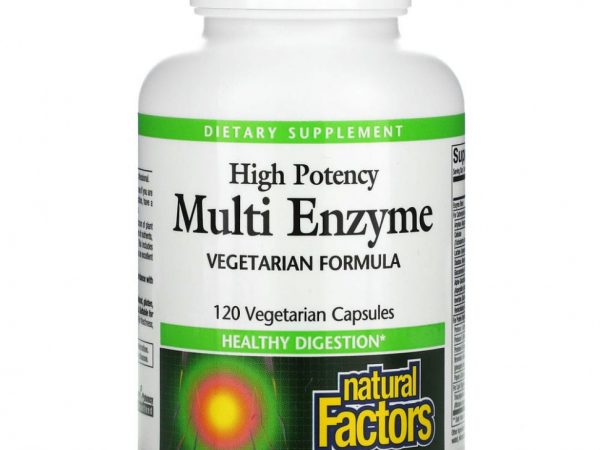 Natural Factors, высокая эффективность, мультиферменты, 120 вегетарианских капсул