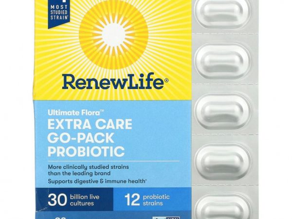 Renew Life, Ultimate Flora, Go-Pack пробиотик с повышенной силой действия, 30 млрд живых культур, 30 вегетарианских капсул