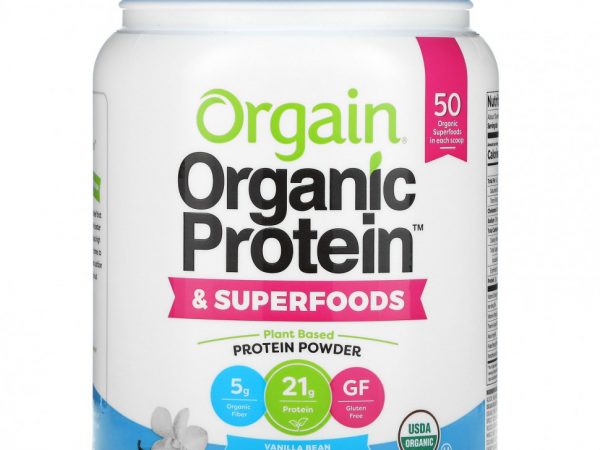 Orgain, Organic Protein + Superfoods Powder, Plant Based Protein Powder, Vanilla Bean, 1.12 lb (510 g)