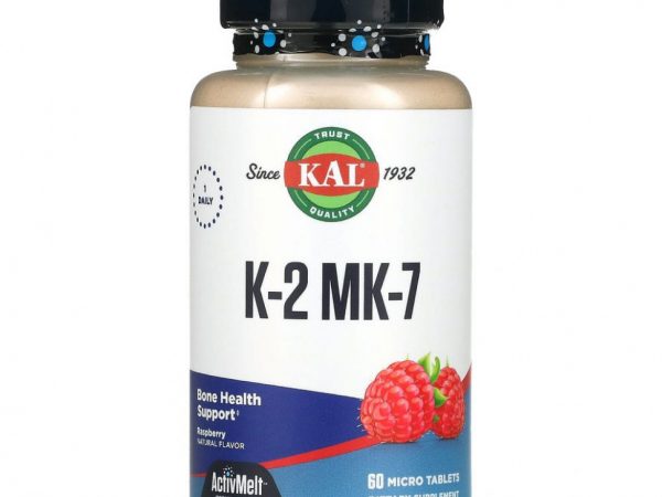 KAL, K-2 MK-7, поддержка костей, малина, 60 микротаблеток