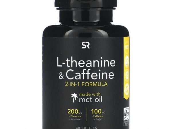 Sports Research, L-теанин и кофеин с маслом MCT, 60 капсул