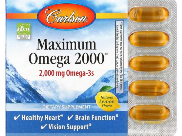 Carlson Labs, Maximum Omega 2000, Natural Lemon, 1,000 mg, 30 Softgels