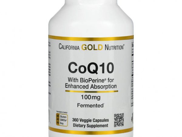 California Gold Nutrition, Коэнзим Q10 класса USP с экстрактом BioPerine, 100 мг, 360 растительных капсул