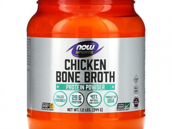 NOW Foods, Sports, протеиновый порошок из куриного костного бульона, 544 г (1,2 фунта)