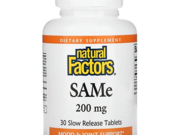 Natural Factors, SAM-e (S-аденозил-L-метионин), 200 мг, 30 желудочно-резистентных таблеток