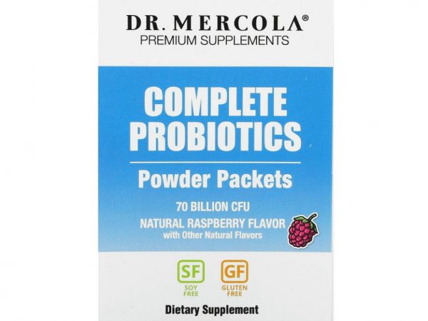 Dr. Mercola, комплекс пробиотиков в виде порошка в пакетиках, натуральный малиновый вкус, 70 млрд КОЕ, 30 пакетиков, по 3,5 г (0,12 унции) каждый