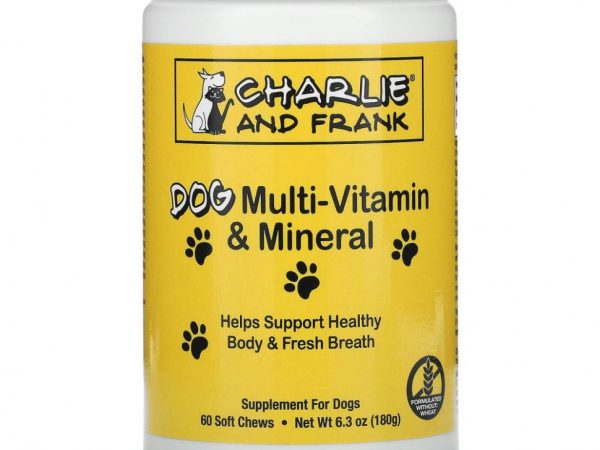 Charlie & Frank, Комплекс мультивитаминов и минералов для собак, поддерживает свежее дыхание, 60 мягких жевательных таблеток
