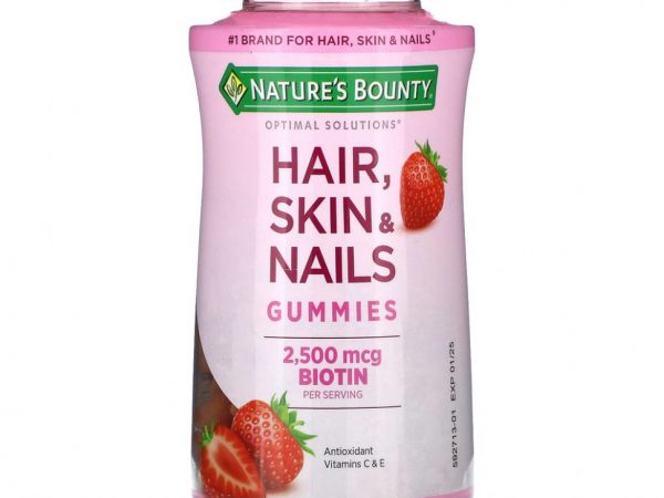 Nature's Bounty, Жевательные таблетки для волос, кожи и ногтей, клубника, 1250 мкг, 140 жевательных таблеток