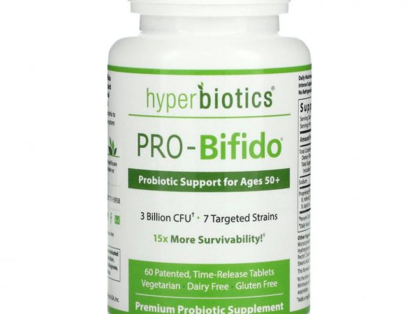 Hyperbiotics, 'ПРО-бифидо', пробиотический поддерживающий препарат для людей старше 50 лет, 60 таблеток замедленного высвобождения
